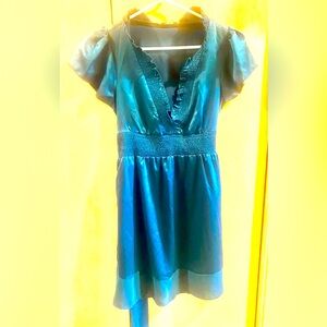 Silk/rayon knee-length teal dress